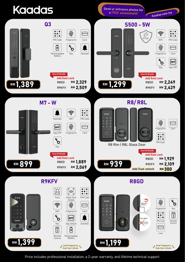Kaadas brochure with R9KFV with Q3,S500-5W,M7-W,R8,R8L,R9KFV,R8GD